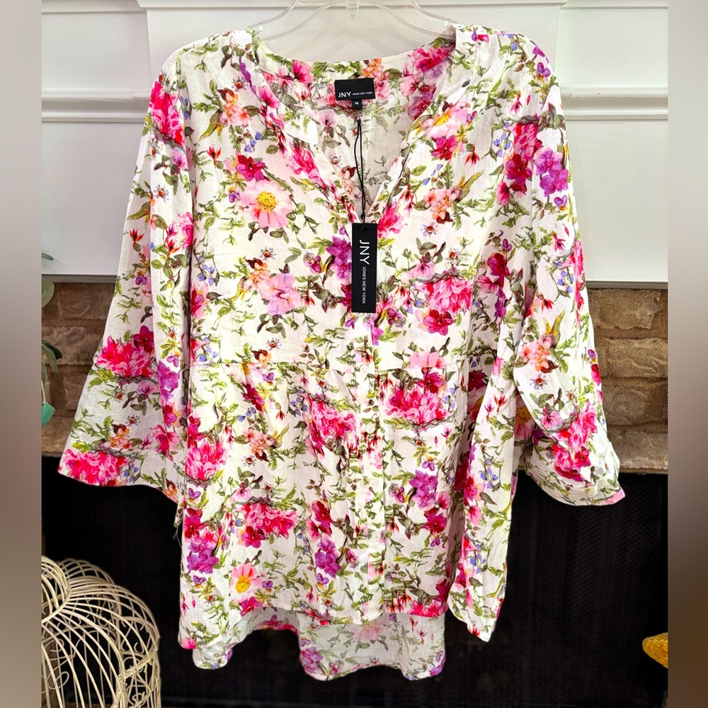 Jones New York Floral Button Down Shirt - Pink, Purple, Green